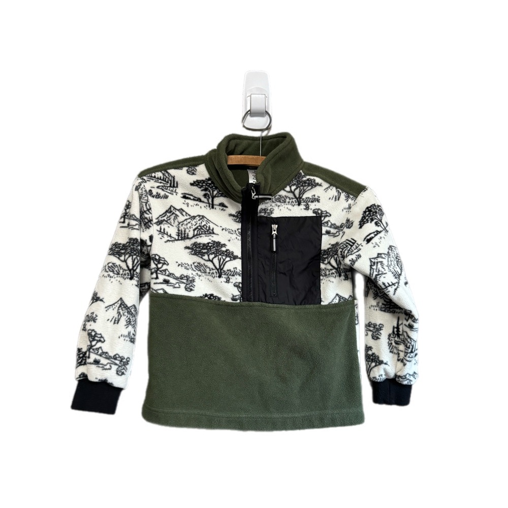 Member's Mark Fleece Pullover Kids XS 4/5 Green Excellent Nature Print Half Zip